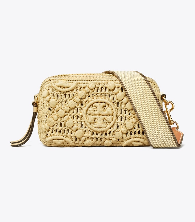 Tory Burch designer crossbody bags Mini Miller Crossbody Bag aus Raffiabast mit T-Monogramm in Natural angle