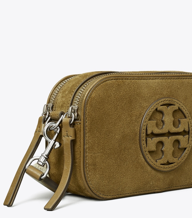 Tory Burch designer crossbody bags Mini Miller Crossbody Bag aus Wildleder in Deep Olive angle