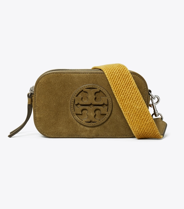 Tory Burch designer crossbody bags Mini Miller Crossbody Bag aus Wildleder in Deep Olive angle