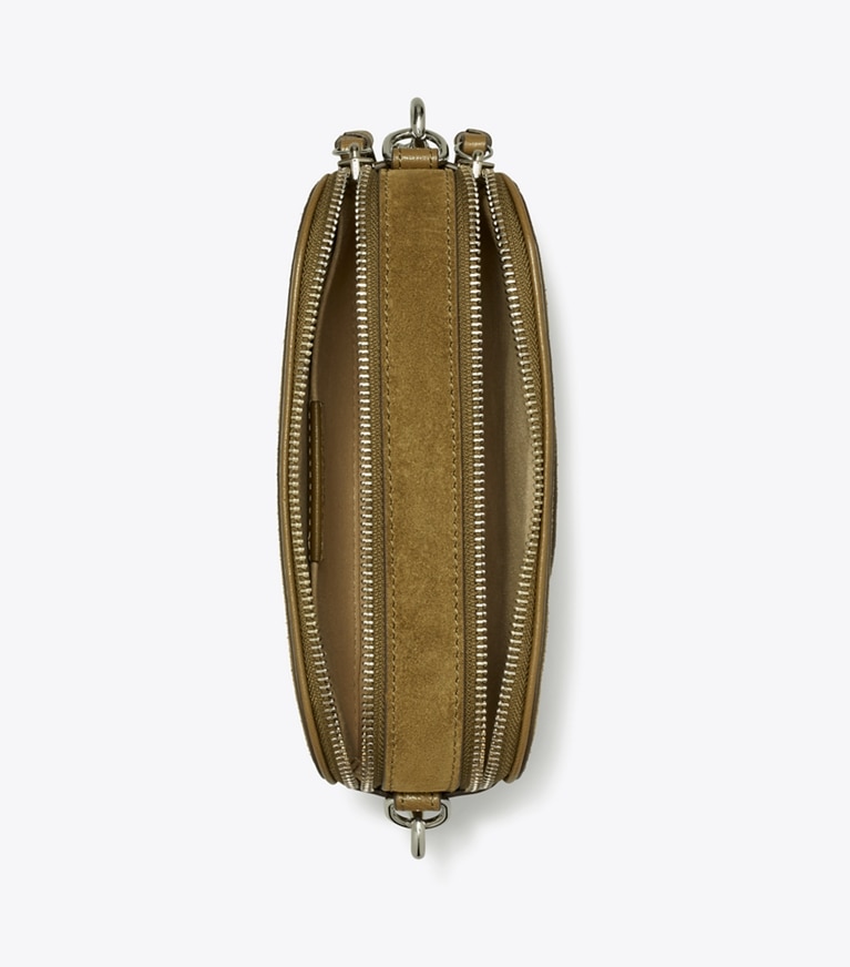 Tory Burch designer crossbody bags Mini Miller Crossbody Bag aus Wildleder in Deep Olive angle