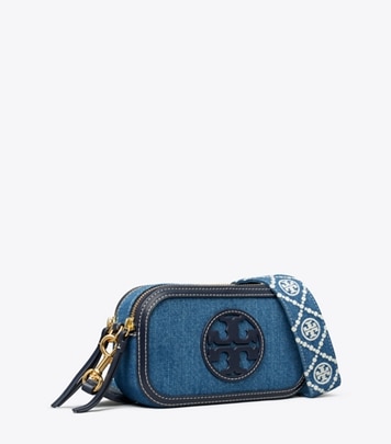Tory Burch designer crossbody bags Mini Miller Denim Crossbody Bag in Denim Multi angle