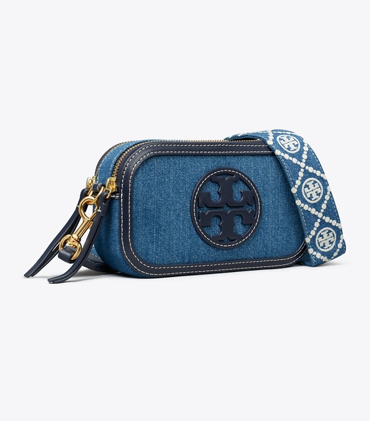Tory Burch designer crossbody bags Mini Miller Denim Crossbody Bag in Denim Multi angle
