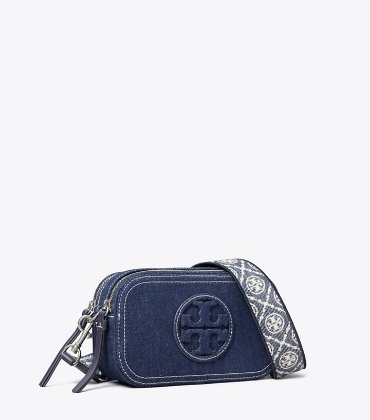 Tory Burch designer crossbody bags Mini Miller Denim Crossbody Bag in Royal Navy angle