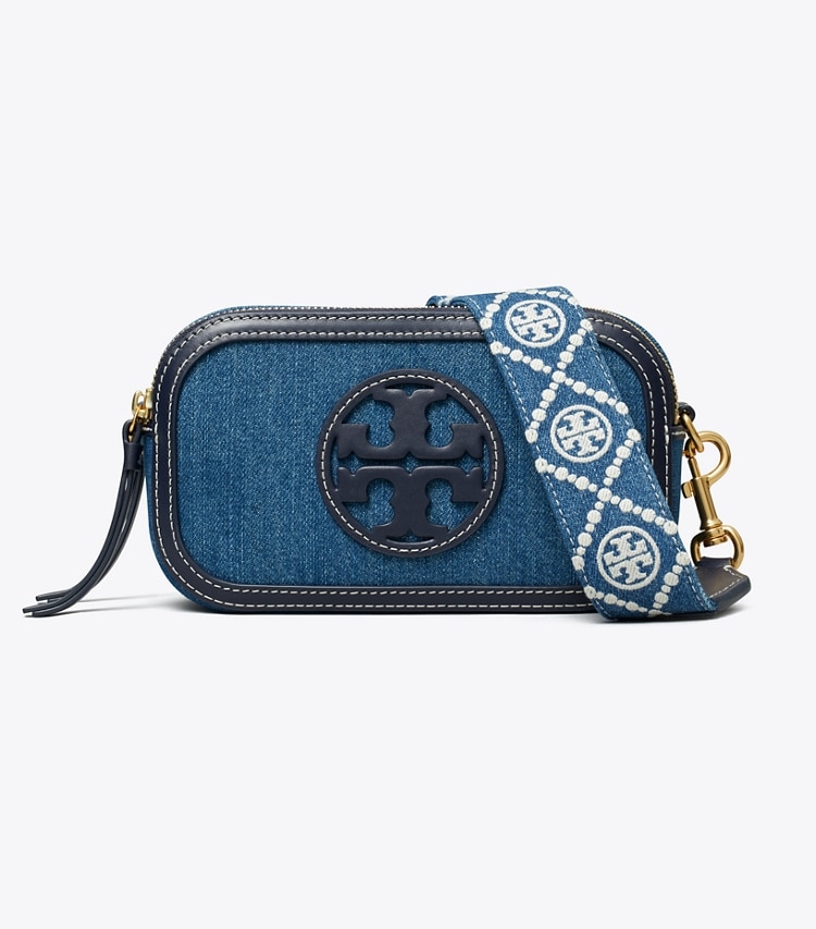 Tory Burch designer crossbody bags Mini Miller Denim Crossbody Bag in Denim Multi front