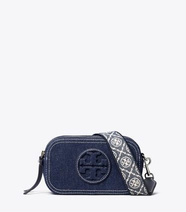 Tory Burch designer クロスボディバッグ ミラー デニム ミニクロスボディバッグ in Royal Navy front