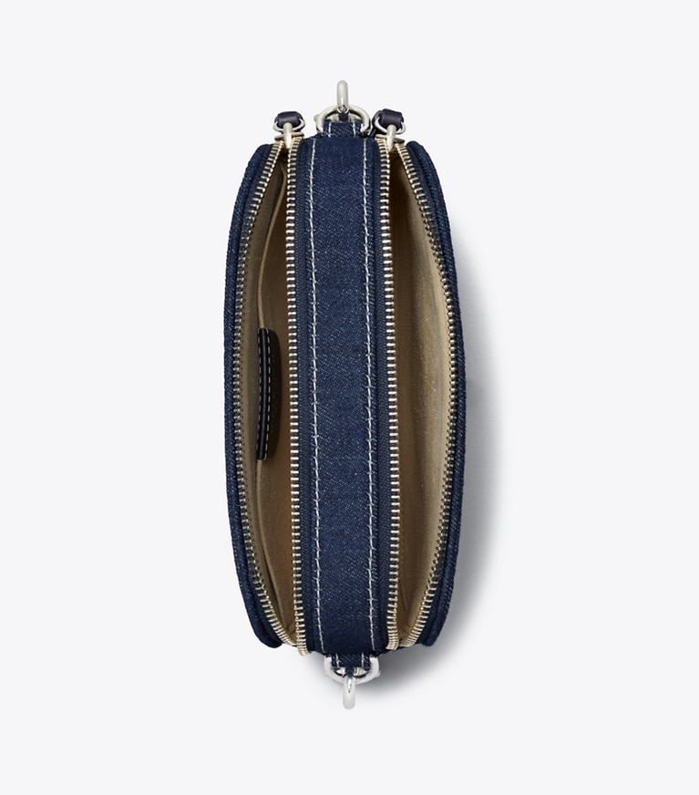 Tory Burch designer crossbody bags Mini Miller Denim Crossbody Bag in Royal Navy angle