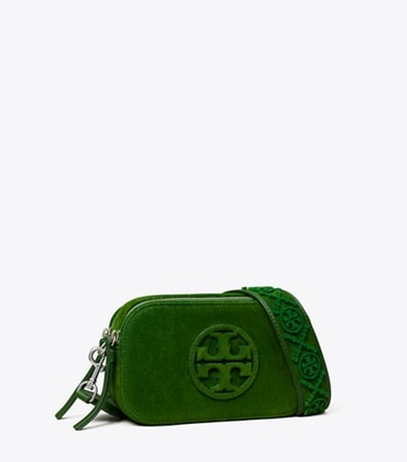 Tory Burch designer crossbody bags Mini Miller Flocked Crossbody Bag in Emerald angle