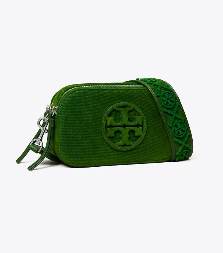 Tory Burch designer crossbody bags Mini Miller Flocked Crossbody Bag in Emerald angle