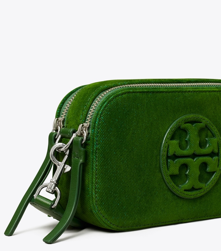 Tory Burch designer crossbody bags Mini Miller Flocked Crossbody Bag in Emerald angle