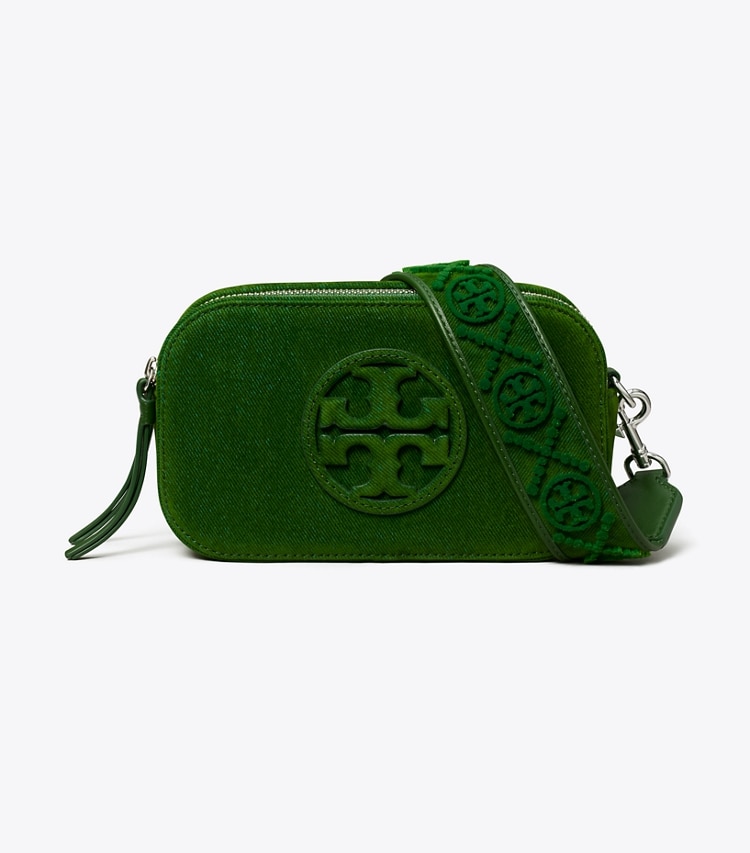 Tory Burch designer crossbody bags Mini Miller Flocked Crossbody Bag in Emerald front
