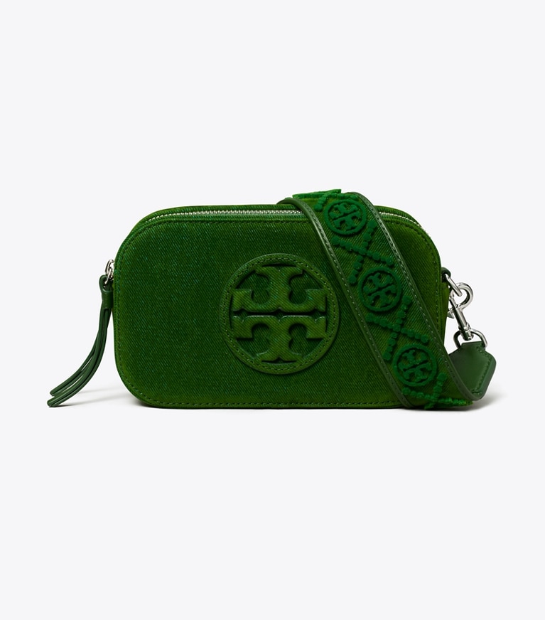Tory Burch designer crossbody bags Mini Miller Flocked Crossbody Bag in Emerald angle