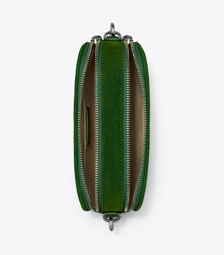 Tory Burch designer crossbody bags Mini Miller Flocked Crossbody Bag in Emerald angle