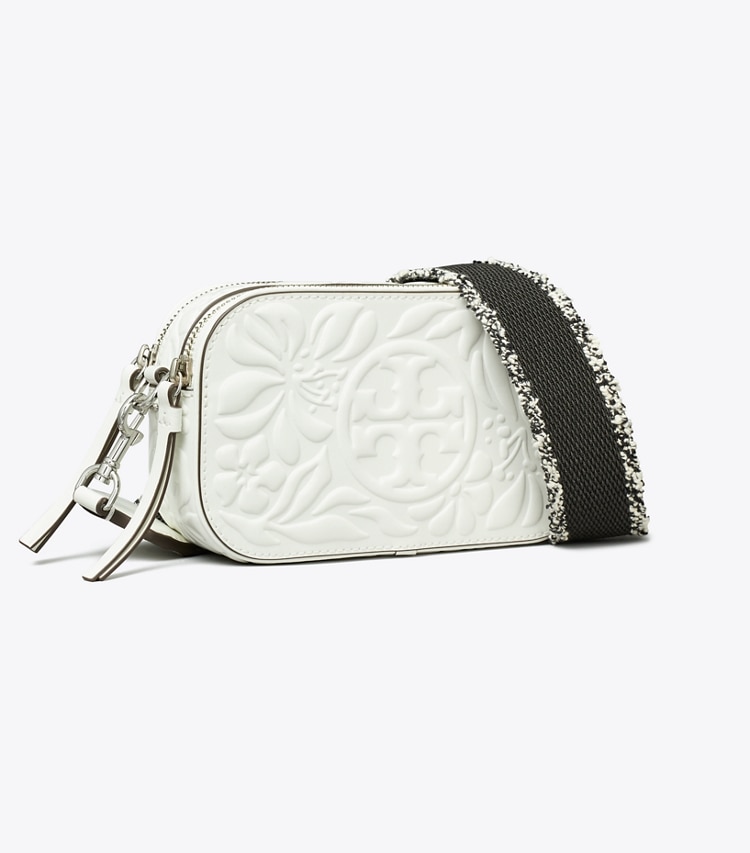 Tory Burch designer crossbody bags Mini Miller Floral Embossed Crossbody Bag in Blanc angle