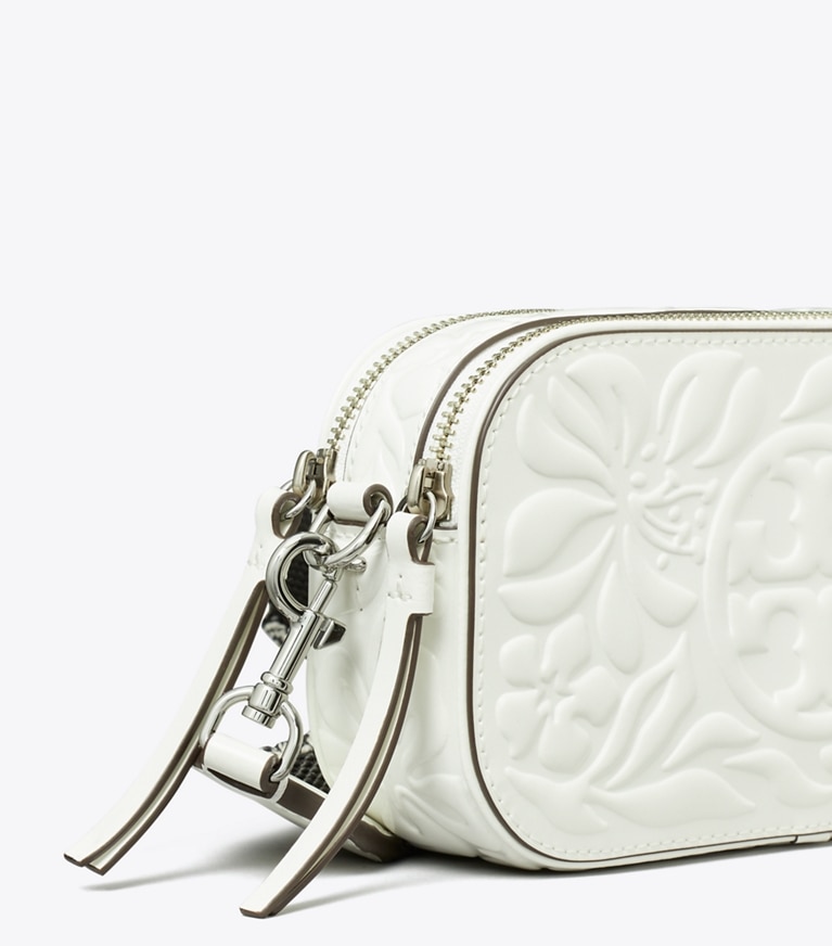 Tory Burch designer crossbody bags Mini Miller Floral Embossed Crossbody Bag in Blanc angle