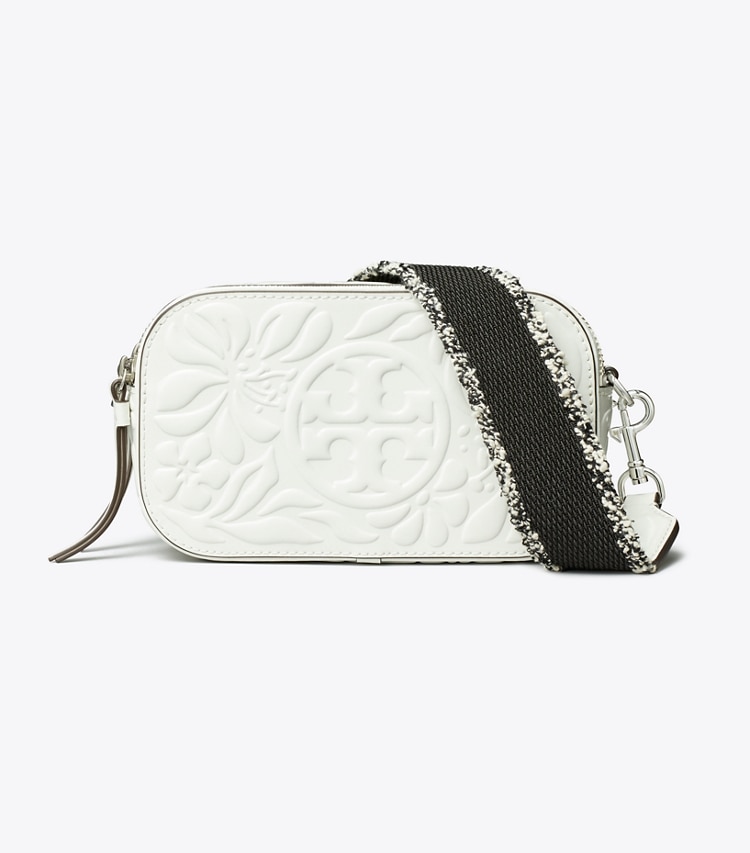 Tory Burch designer crossbody bags Mini Miller Floral Embossed Crossbody Bag in Blanc front