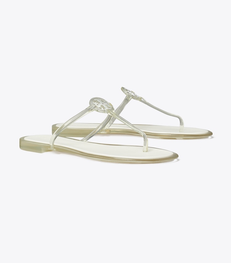 Tory Burch designer sandals Mini Miller Jelly Sandal in CLEAR / SILVER angle