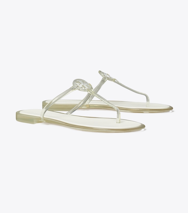 Tory Burch designer sandals Mini Miller Jelly Sandal in CLEAR / SILVER angle