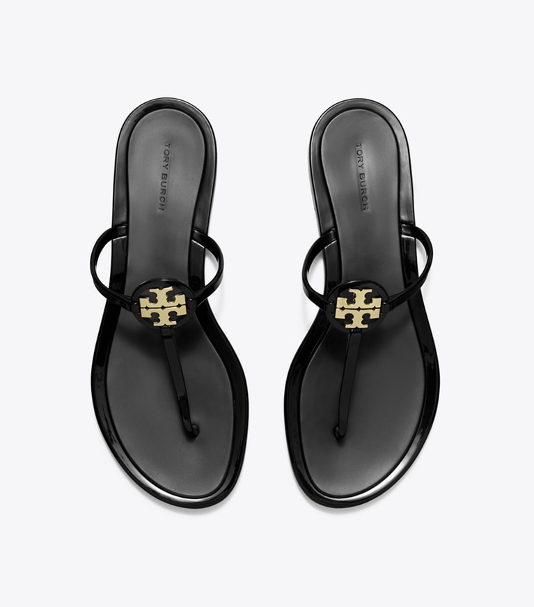 Tory Burch designer sandals Mini Miller Jelly Sandal in PERFECT BLACK / GOLD angle