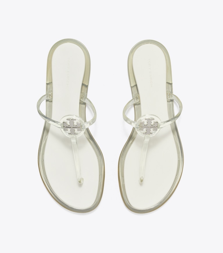Tory Burch designer sandals Mini Miller Jelly Sandal in CLEAR / SILVER angle