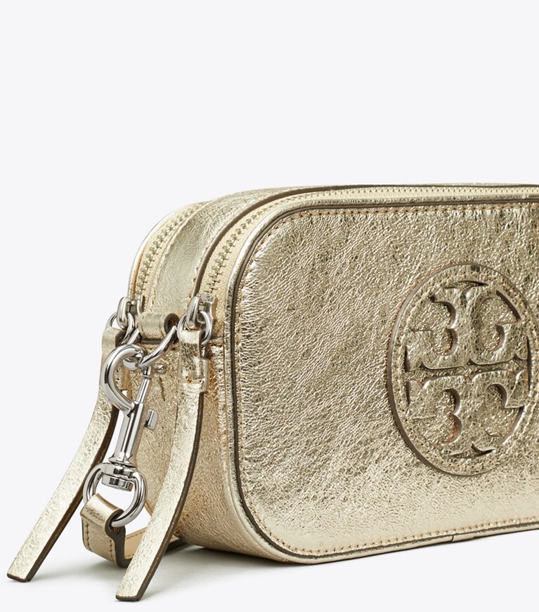 Tory Burch designer crossbody bags Mini Miller Metallic Crossbody Bag in Gold angle