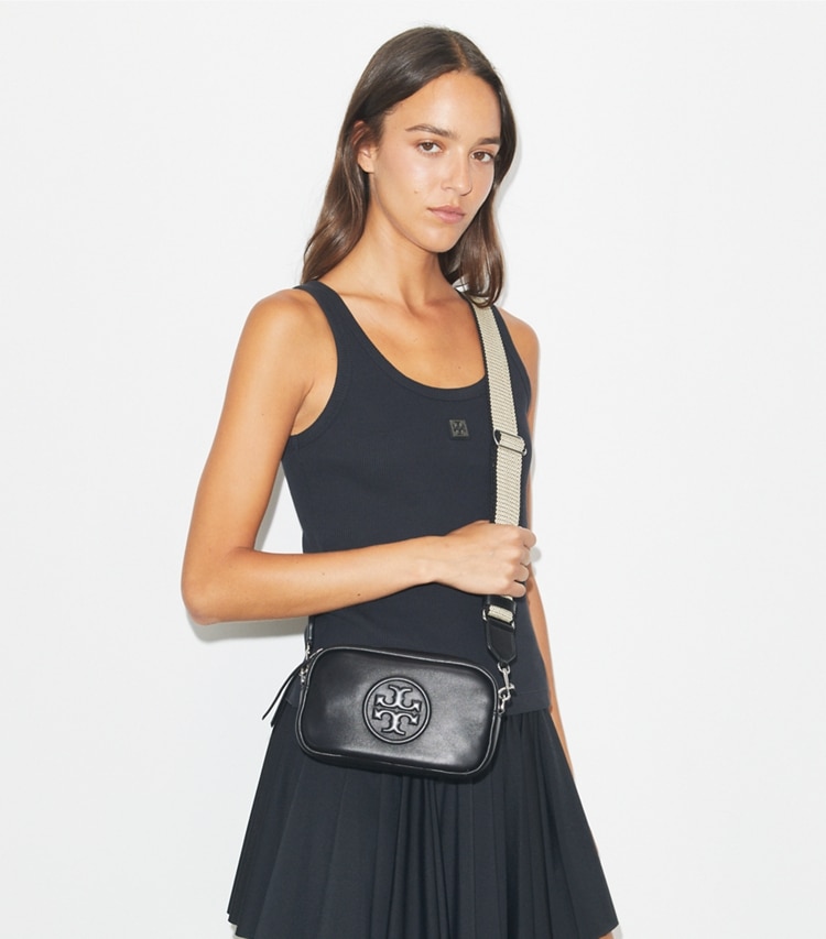 Tory Burch designer crossbody bags Mini Miller natuura™ Crossbody Bag in BLACK accessory on model
