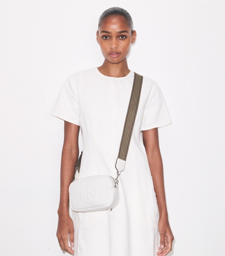 Tory Burch designer crossbody bags Mini Miller natuura™ Crossbody Bag in Bianco accessory on model