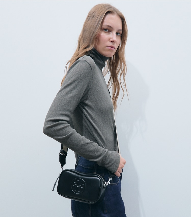 Tory Burch designer crossbody bags Mini Miller natuura™ Crossbody Bag in BLACK additional on model