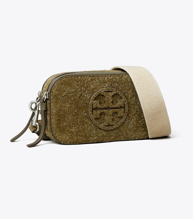 Tory Burch designer crossbody bags Mini Miller Shaggy Suede Crossbody Bag in Dark Oak angle