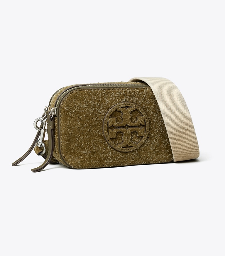 Tory Burch designer crossbody bags Mini Miller Shaggy Suede Crossbody Bag in Dark Oak angle