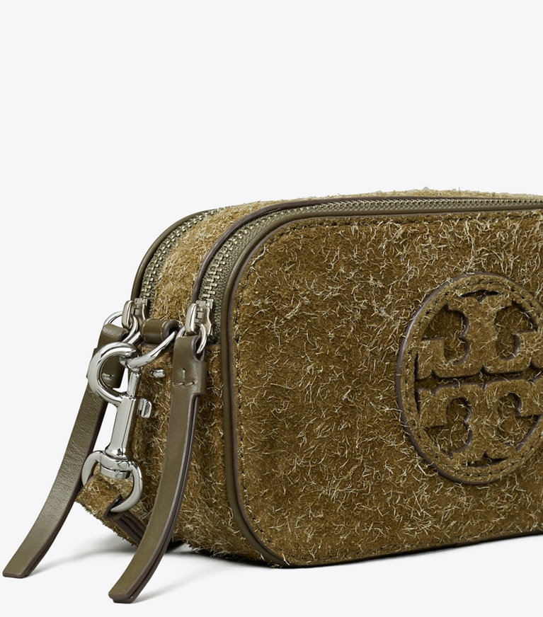 Tory Burch designer crossbody bags Mini Miller Shaggy Suede Crossbody Bag in Dark Oak angle