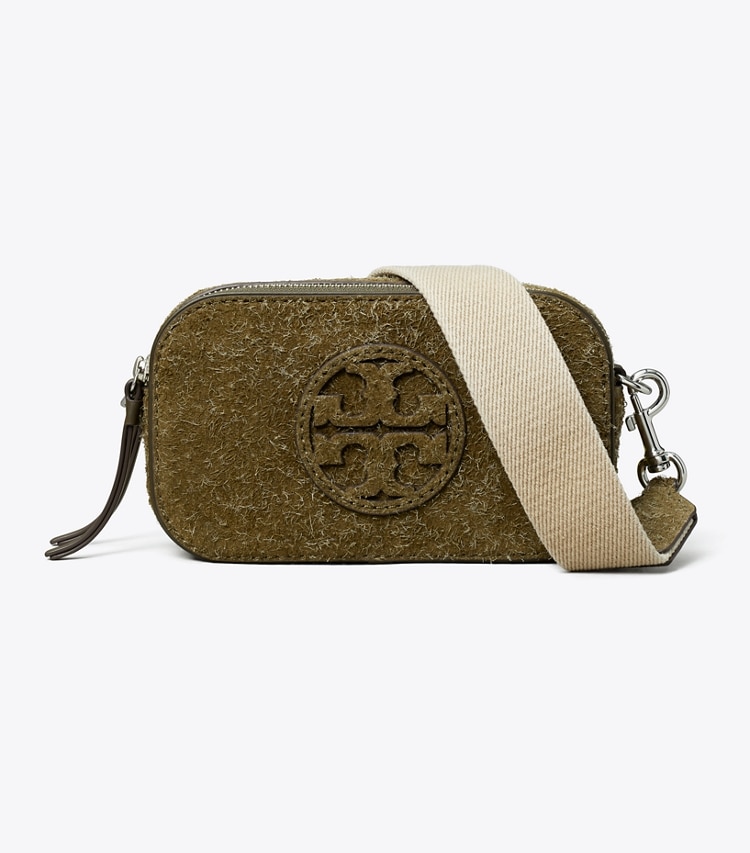 Tory Burch designer crossbody bags Mini Miller Shaggy Suede Crossbody Bag in Dark Oak front