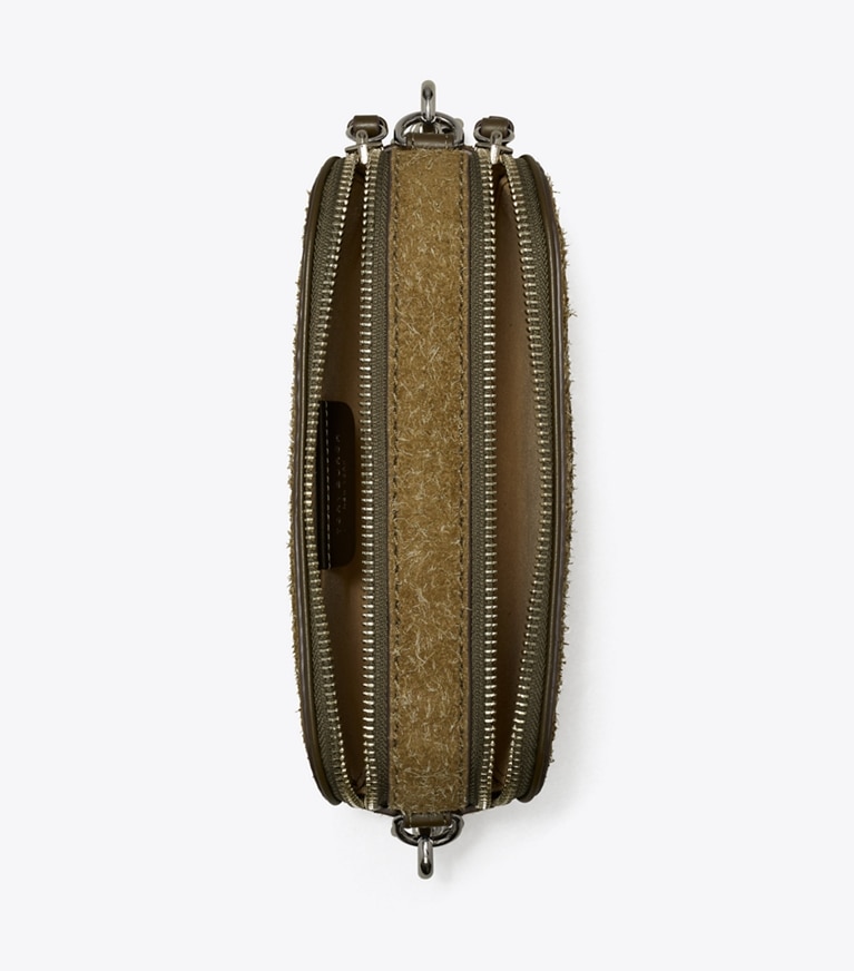 Tory Burch designer crossbody bags Mini Miller Shaggy Suede Crossbody Bag in Dark Oak angle