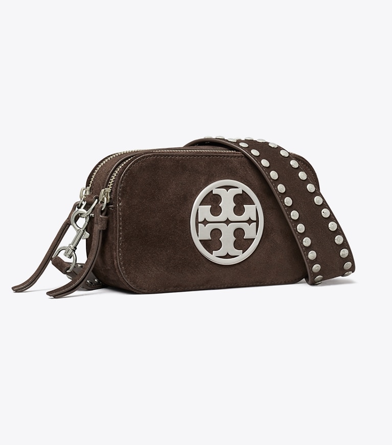 Tory Burch designer crossbody bags Mini Miller Suede Crossbody Bag in Shadow Oak angle
