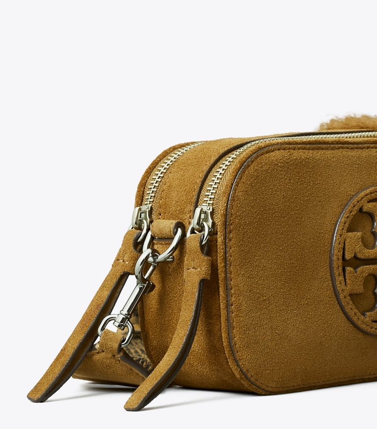 Tory Burch designer crossbody bags Mini Miller Suede Crossbody Bag in Toffee detail