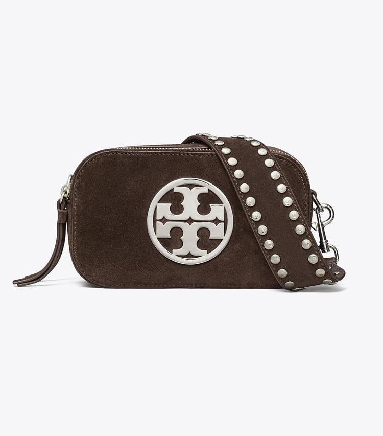 Tory Burch designer crossbody bags Mini Miller Suede Crossbody Bag in Shadow Oak front
