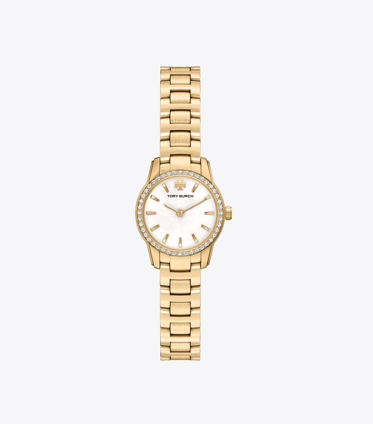 Tory Burch designer strap watches Mini Miller Watch in MOP/PALE GOLD/PAVE front