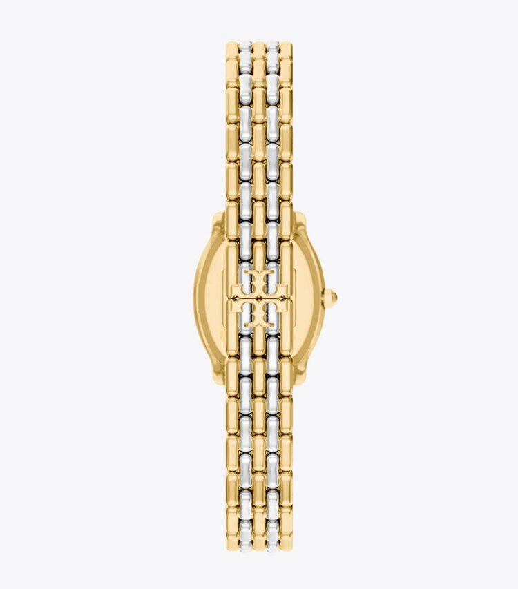 Tory Burch designer montres bracelet Mini montre Eleanor Curve dans PINK MOP/TWO-TONE retour