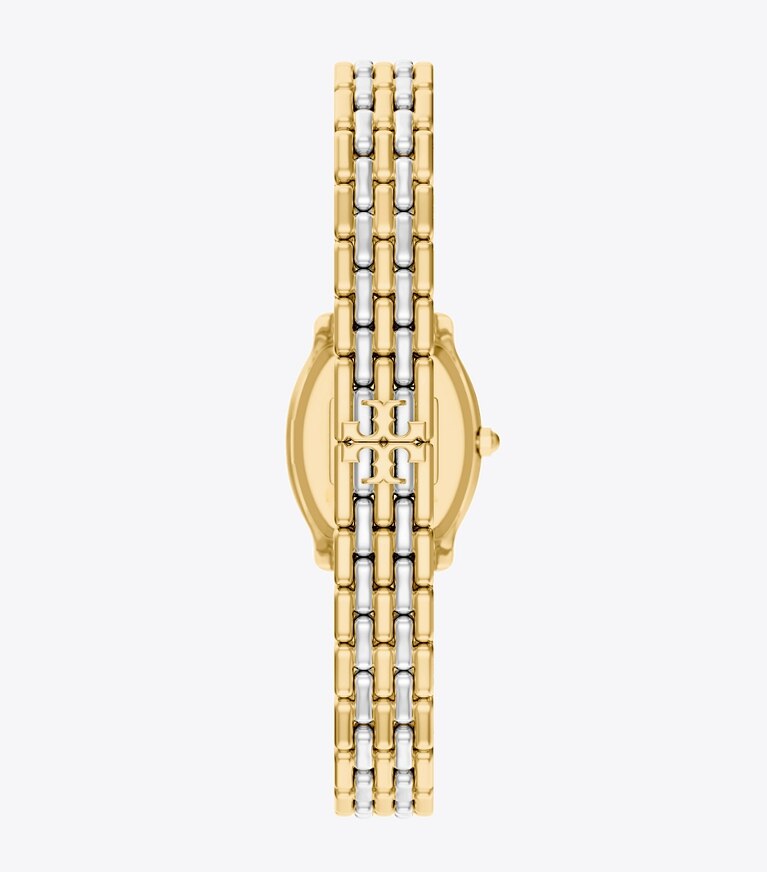 Tory Burch designer montres bracelet Mini montre Eleanor Curve dans PINK MOP/TWO-TONE retour