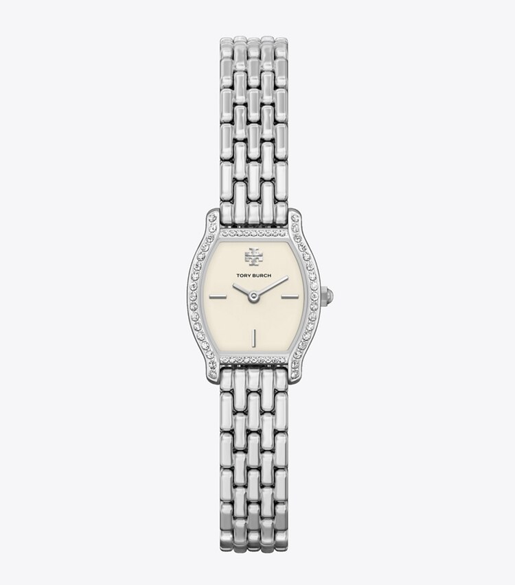 Tory Burch designer montres bracelet Mini montre Eleanor Curve dans IVORY/SILVER/PAVE de face