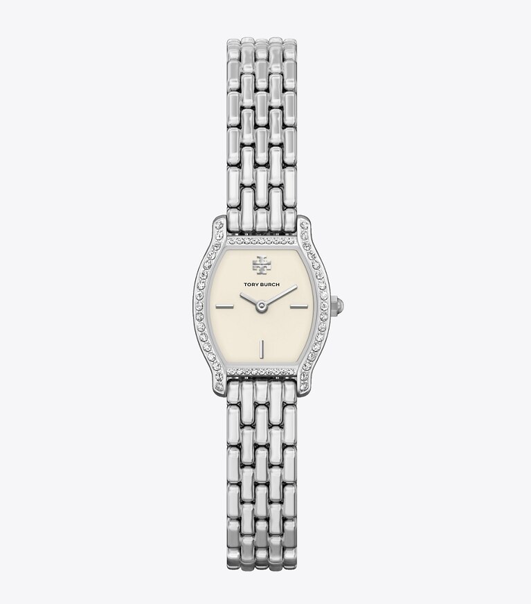 Tory Burch designer montres bracelet Mini montre Eleanor Curve dans IVORY/SILVER/PAVE de face