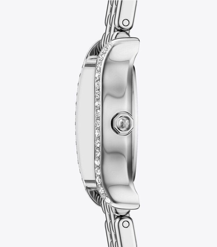 Tory Burch designer montres bracelet Mini montre Eleanor Curve dans IVORY/SILVER/PAVE de côté
