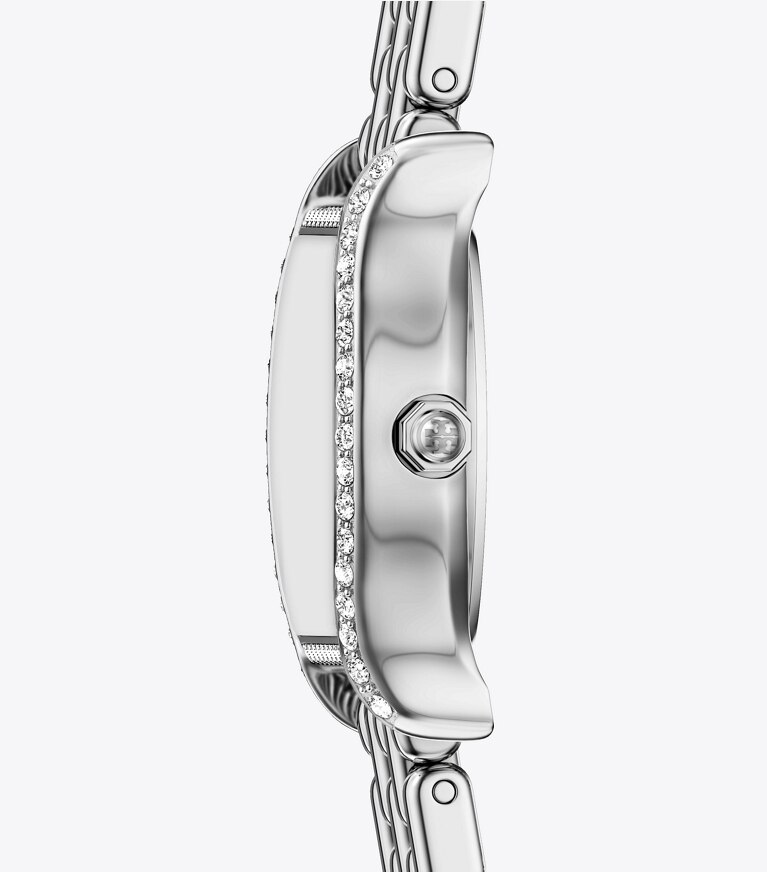 Tory Burch designer montres bracelet Mini montre Eleanor Curve dans IVORY/SILVER/PAVE de côté