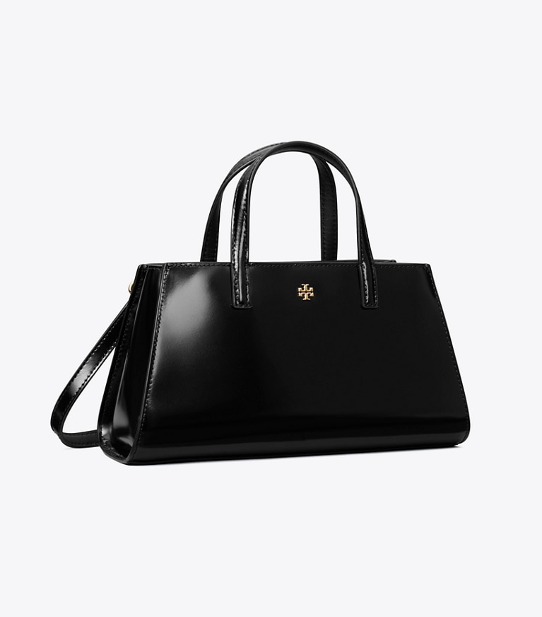 Tory Burch designer crossbody bags Mini Patent Leather Tote in BLACK angle