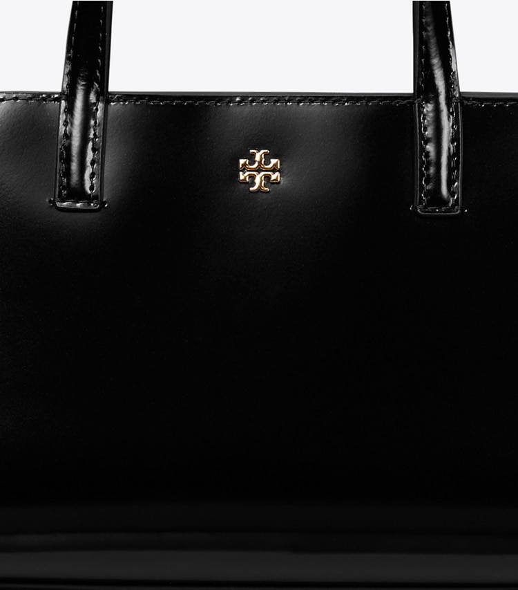 Tory Burch designer crossbody bags Mini Patent Leather Tote in BLACK detail