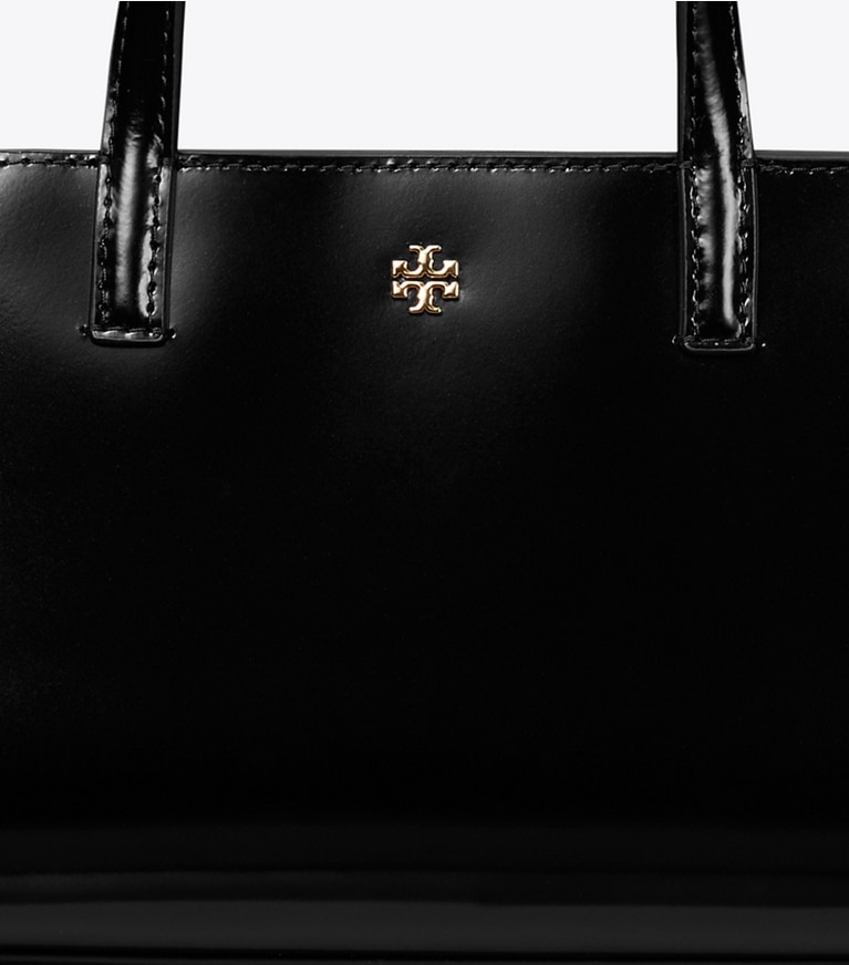 Tory Burch designer crossbody bags Mini Patent Leather Tote in BLACK detail
