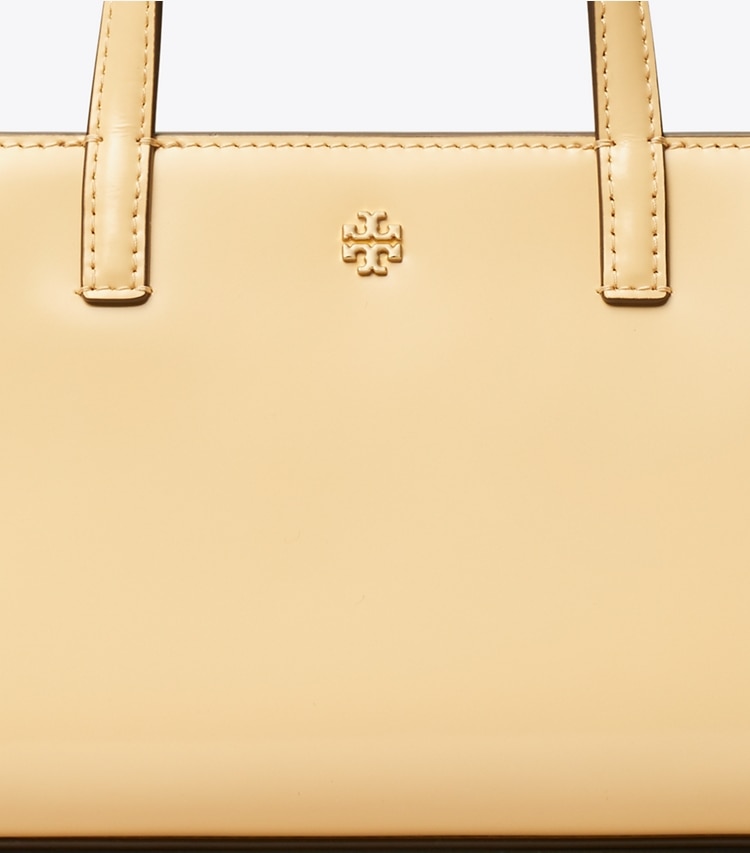 Tory Burch designer crossbody bags Mini Patent Leather Tote in Buff detail