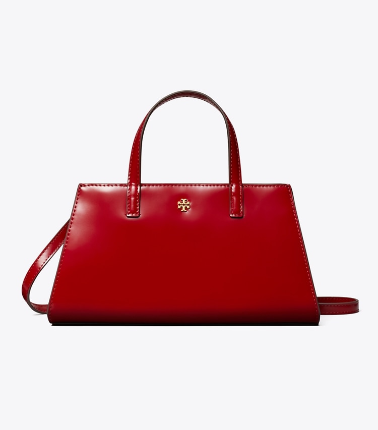 Tory Burch designer crossbody bags Mini Patent Leather Tote in Bartlett Red front