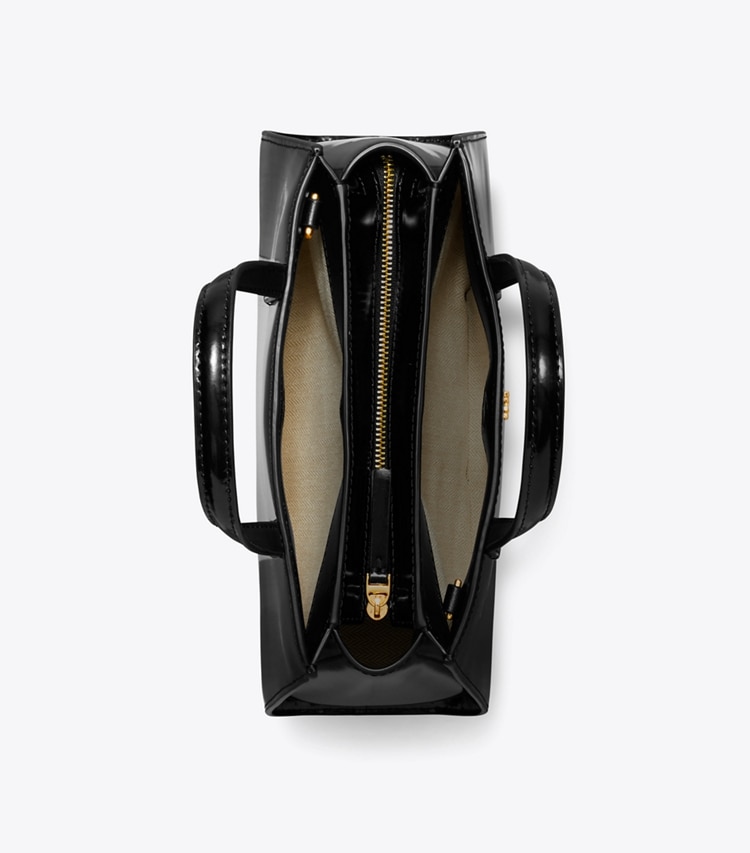 Tory Burch designer crossbody bags Mini Patent Leather Tote in BLACK overhead