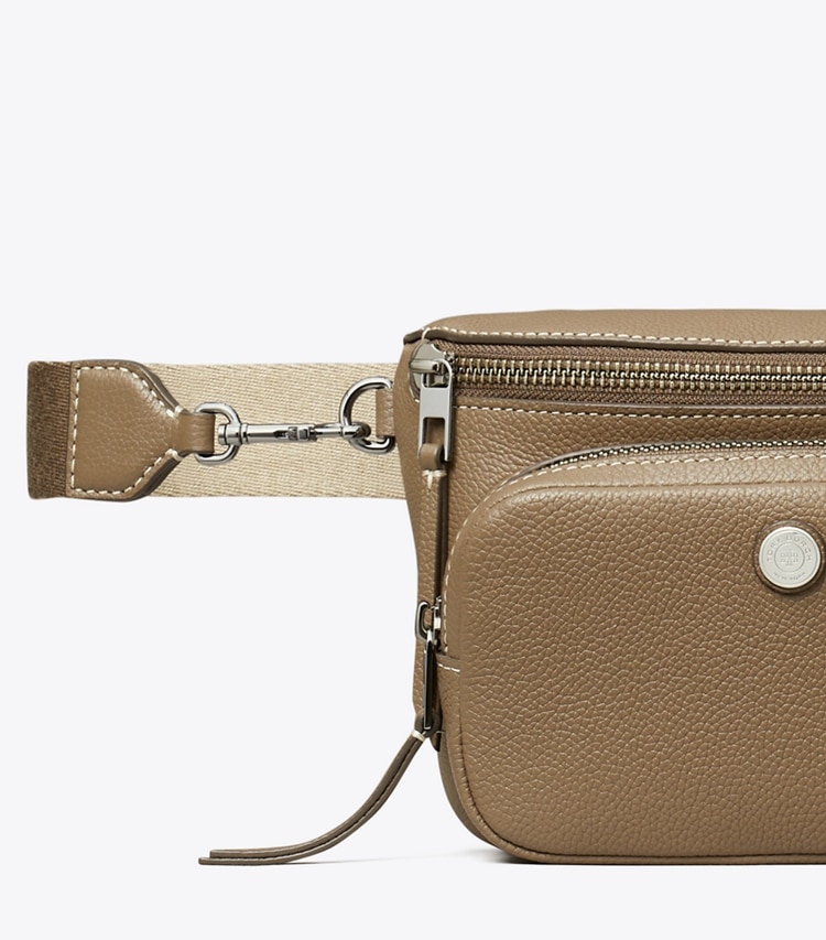 Tory Burch designer belt bags Mini Pebbled Belt Bag in Wild Mushroom detail