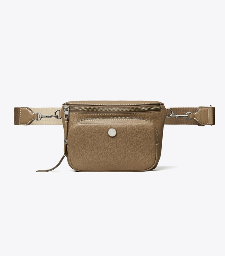 Tory Burch designer belt bags Mini Pebbled Belt Bag in Wild Mushroom front